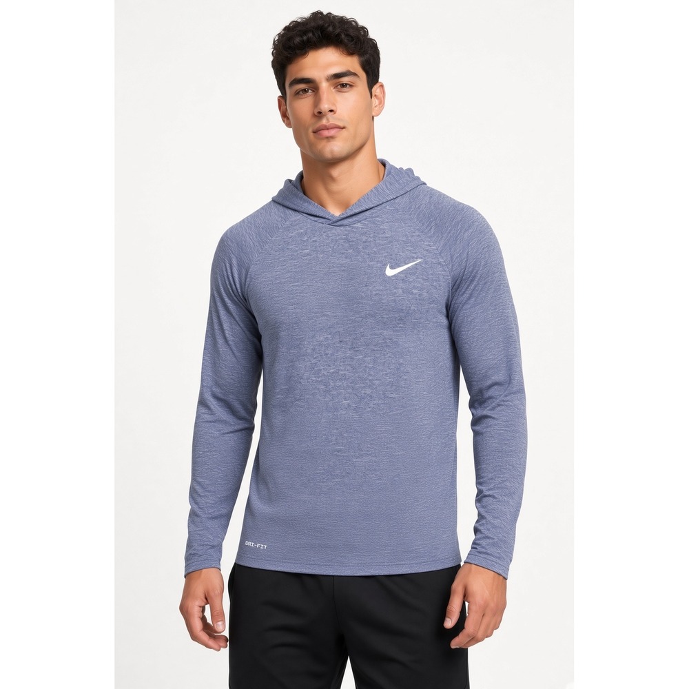 Nike Mens Long Sleeve Hooded Hydrogurad Rash Guard Blue White M NESSB669